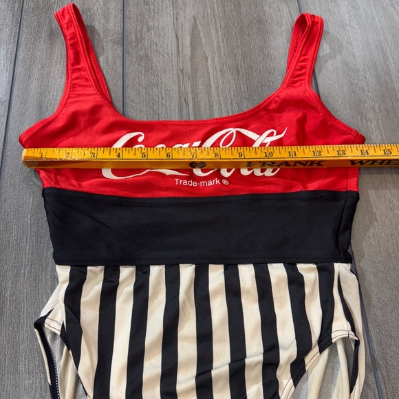 Vintage 1996 Coca-Cola Red and Black Striped One-Piece Swimsuit - Picture 7 of 13